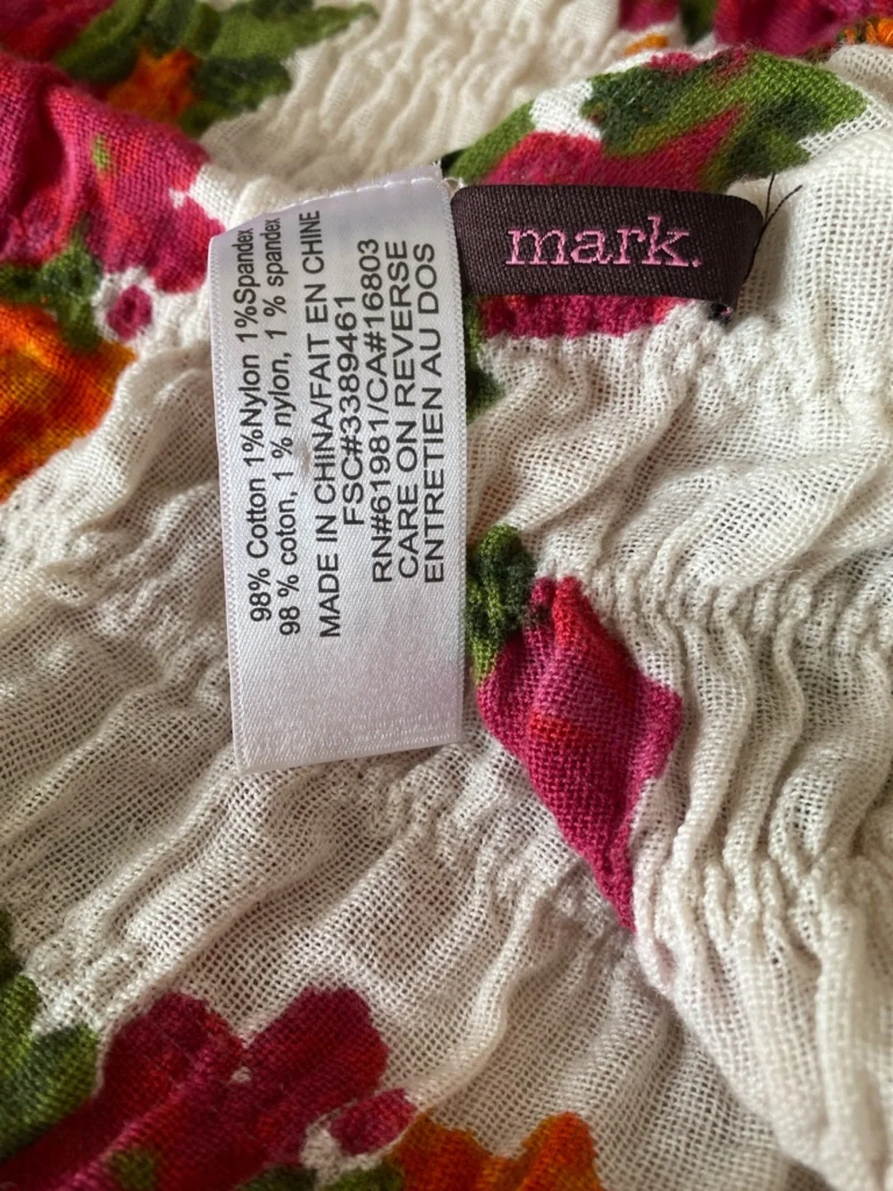 mark. White Floral Crinkle Scarf with Pink & Orange Blooms